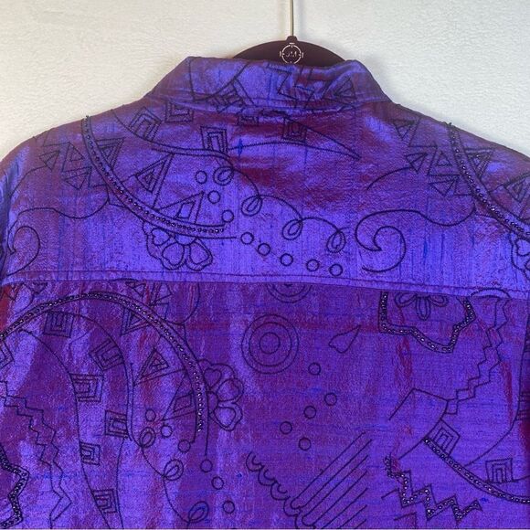 Bleu Bayou 100% Silk Beaded And Embroidered Purple Button Front Top Size XL - Picture 10 of 13